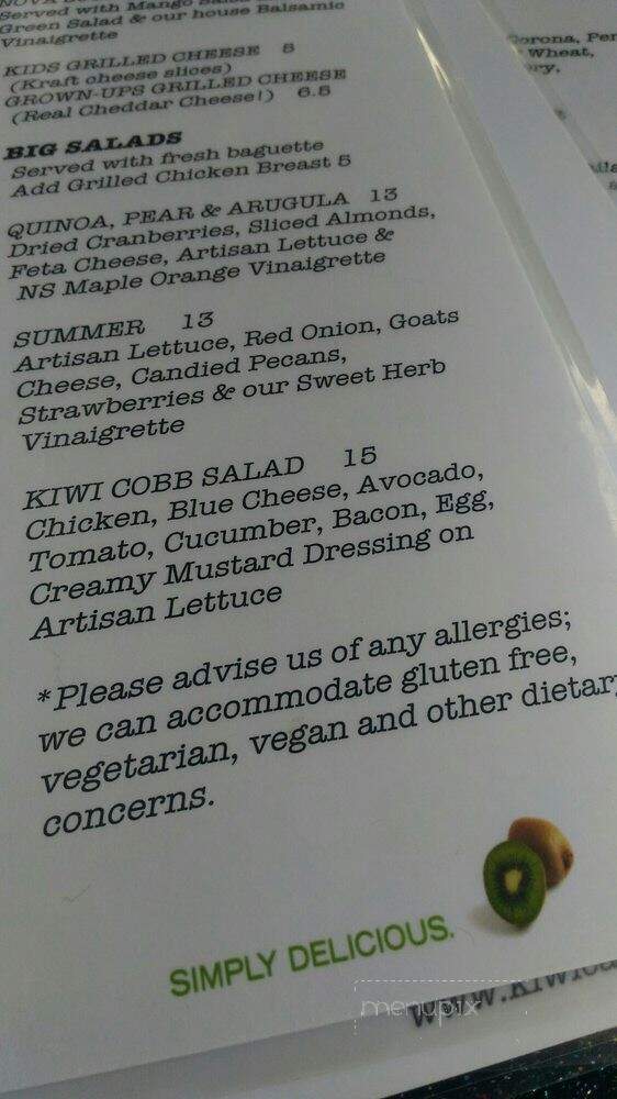 The Kiwi Cafe - Chester, NS menu_pic