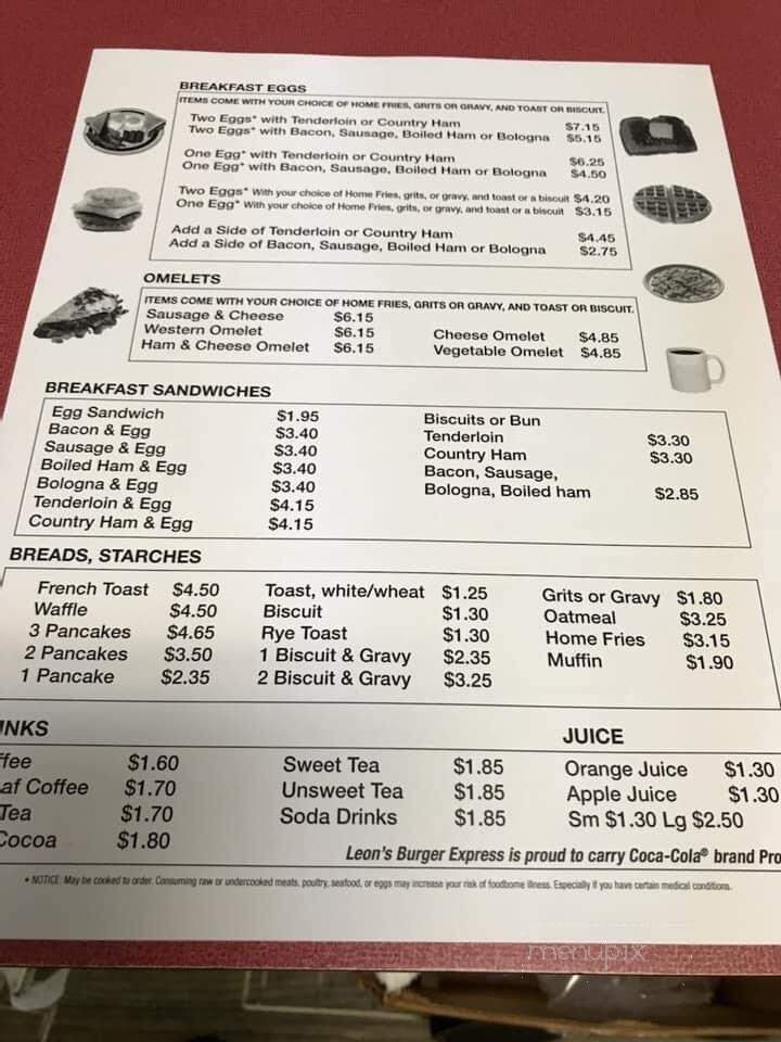 Leon's Burger Express - Mount Airy, NC menu_pic