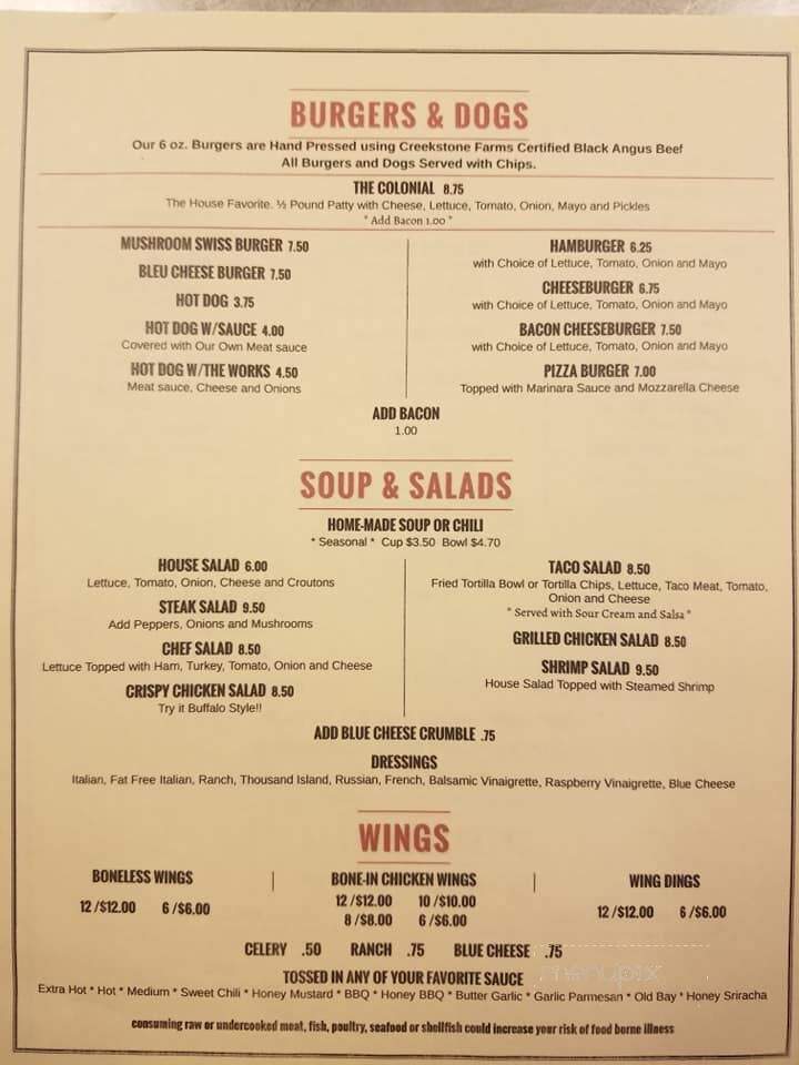 Colonial Inn - Covington, PA menu_pic