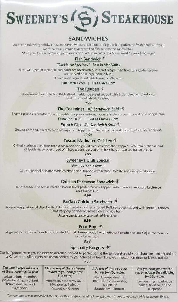 Sweeney's Cafe & Pub - Belle Vernon, PA menu_pic
