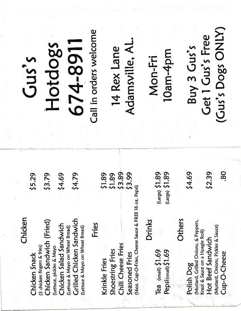 Gus's Hot Dogs - Adamsville, AL menu_pic
