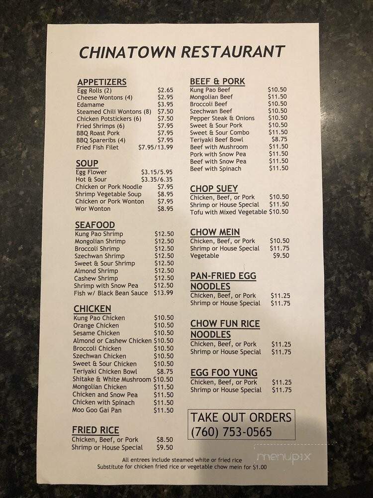 Chinatown Restaurant - Encinitas, CA menu_pic