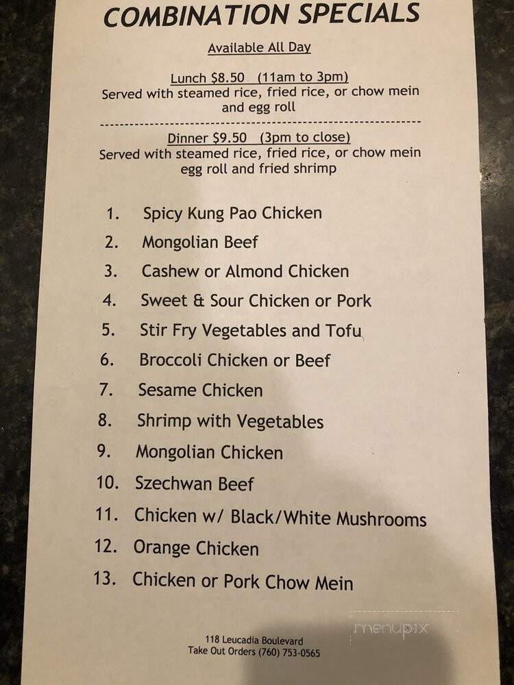 Chinatown Restaurant - Encinitas, CA menu_pic
