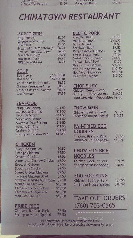 Chinatown Restaurant - Encinitas, CA menu_pic