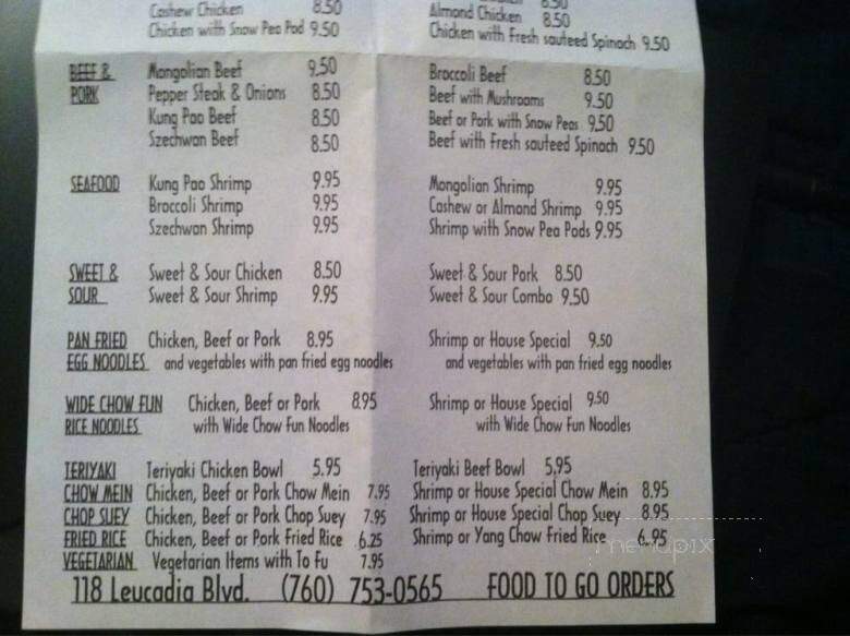 Chinatown Restaurant - Encinitas, CA menu_pic