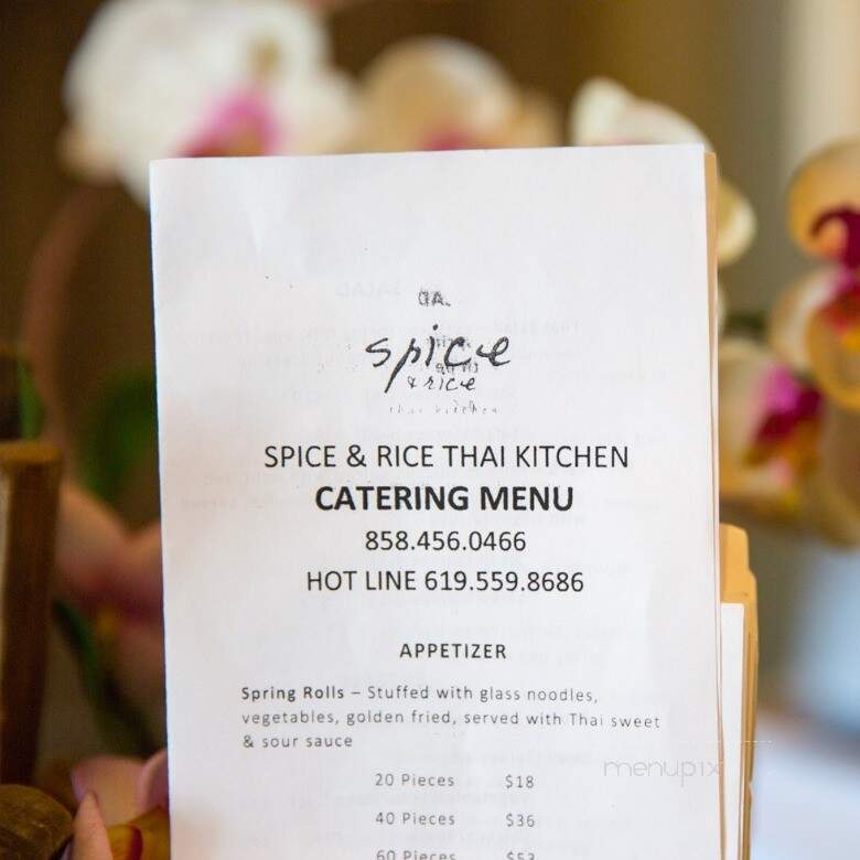 Spice & Rice Thai Kitchen - La Jolla, CA menu_pic