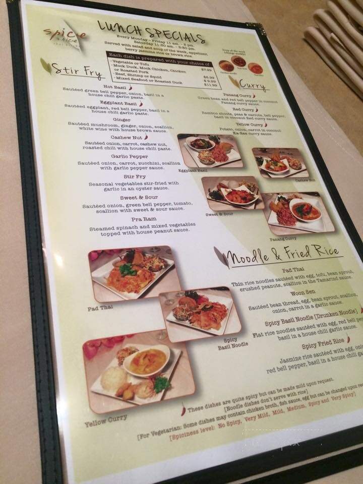 Spice & Rice Thai Kitchen - La Jolla, CA menu_pic