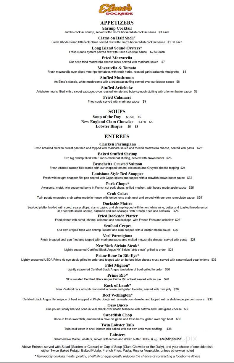 Elmo's Dockside - Vernon-Rockville, CT menu_pic