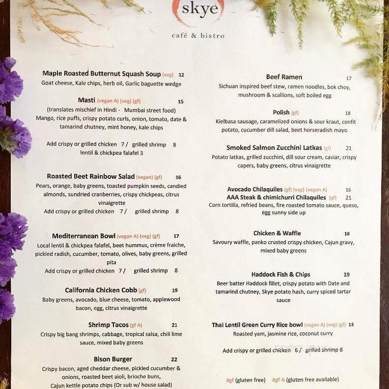 Skye Cafe & Bistro - Regina, SK menu_pic