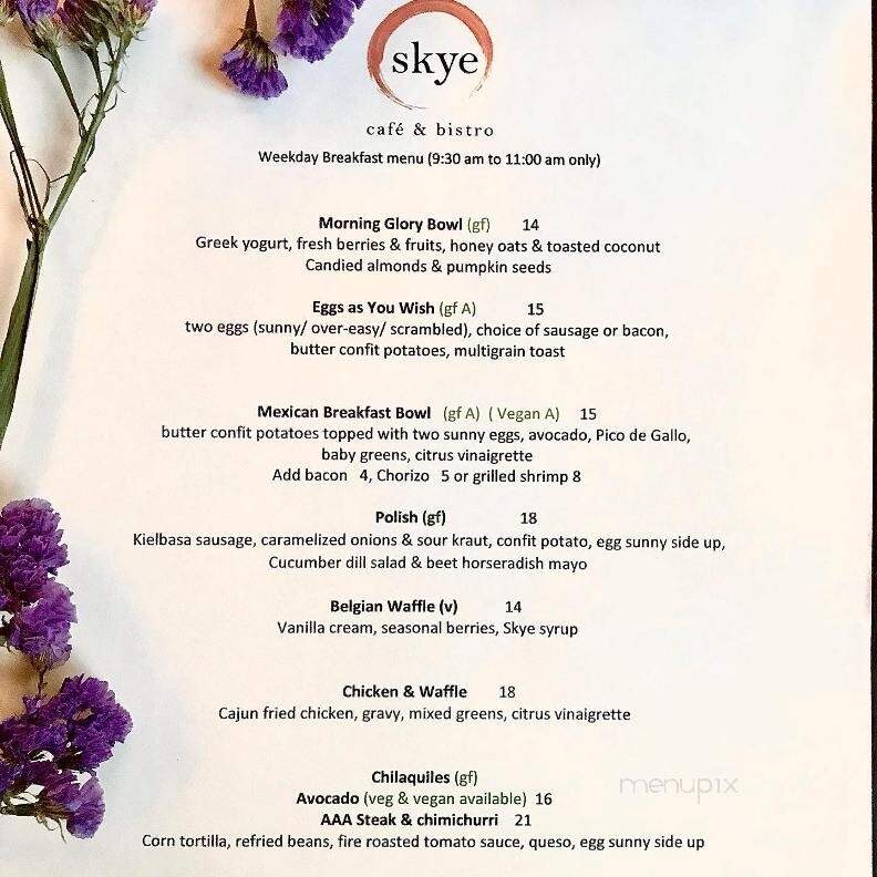 Skye Cafe & Bistro - Regina, SK menu_pic