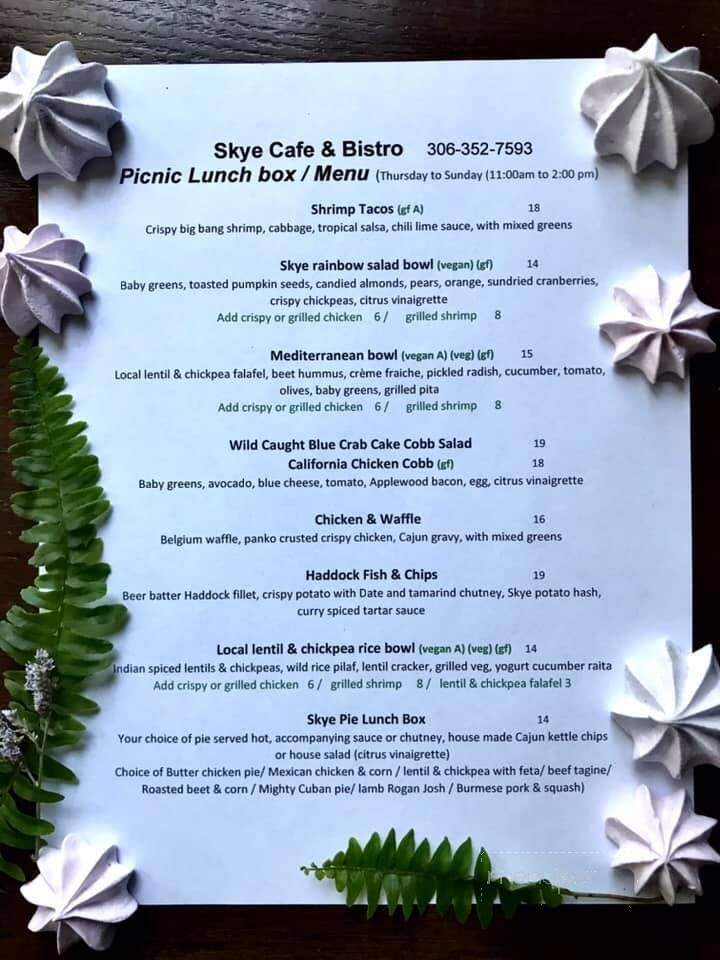 Skye Cafe & Bistro - Regina, SK menu_pic
