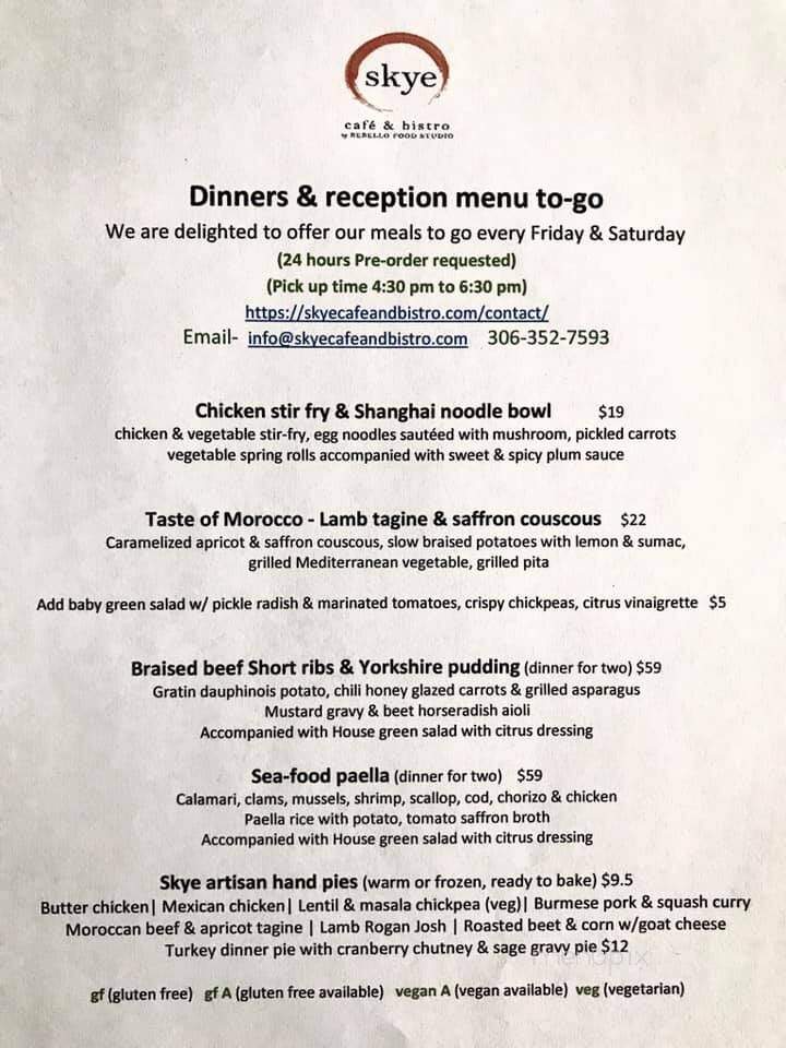 Skye Cafe & Bistro - Regina, SK menu_pic