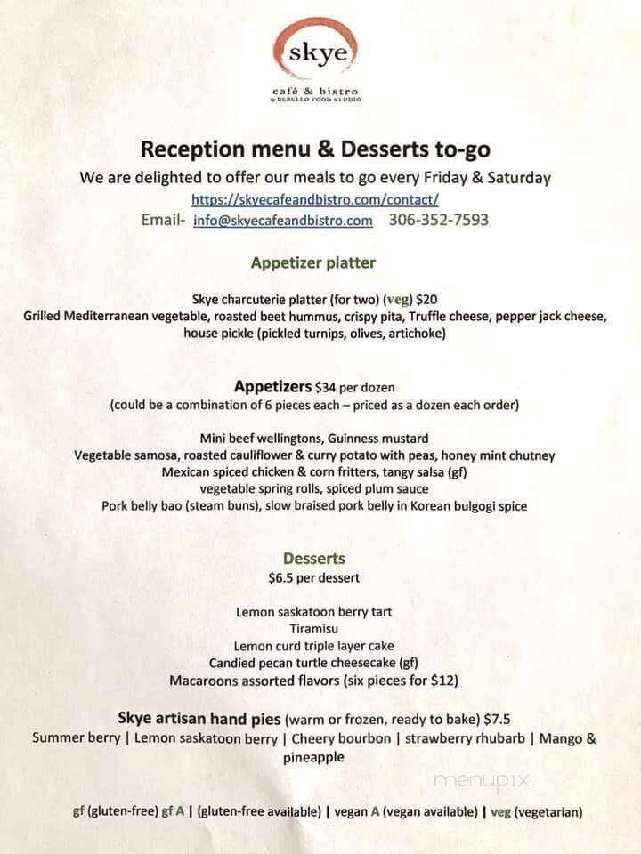 Skye Cafe & Bistro - Regina, SK menu_pic