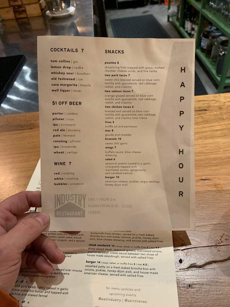 Industry Restaurant - Tualatin, OR menu_pic