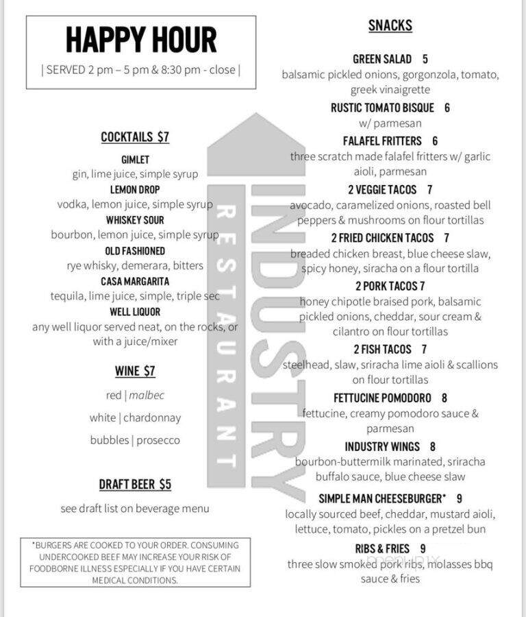 Industry Restaurant - Tualatin, OR menu_pic