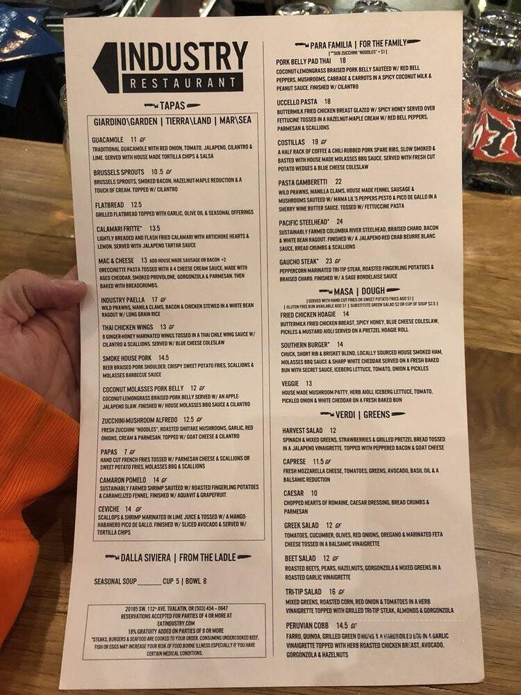 Industry Restaurant - Tualatin, OR menu_pic