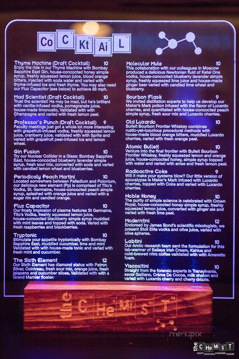 The Chemist Craft Cocktails and Modern Cuisine - Myrtle Beach, SC menu_pic