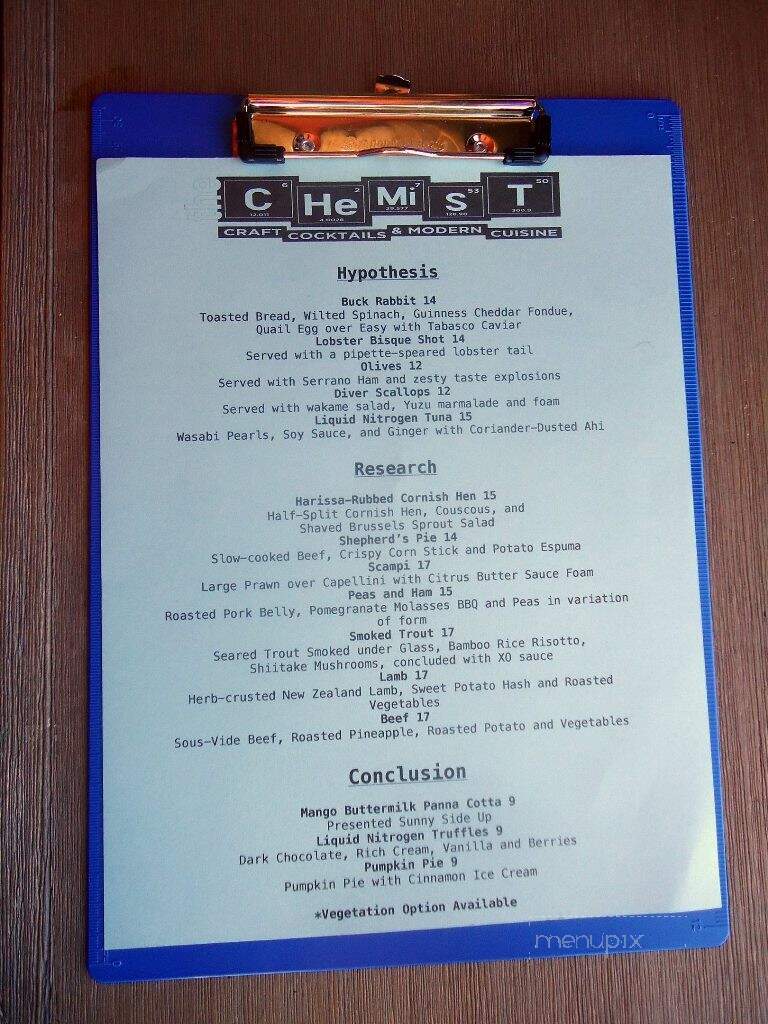 The Chemist Craft Cocktails and Modern Cuisine - Myrtle Beach, SC menu_pic