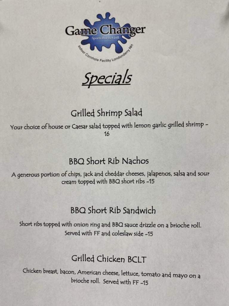 Game Changer Sports Bar - Atlanta, GA menu_pic
