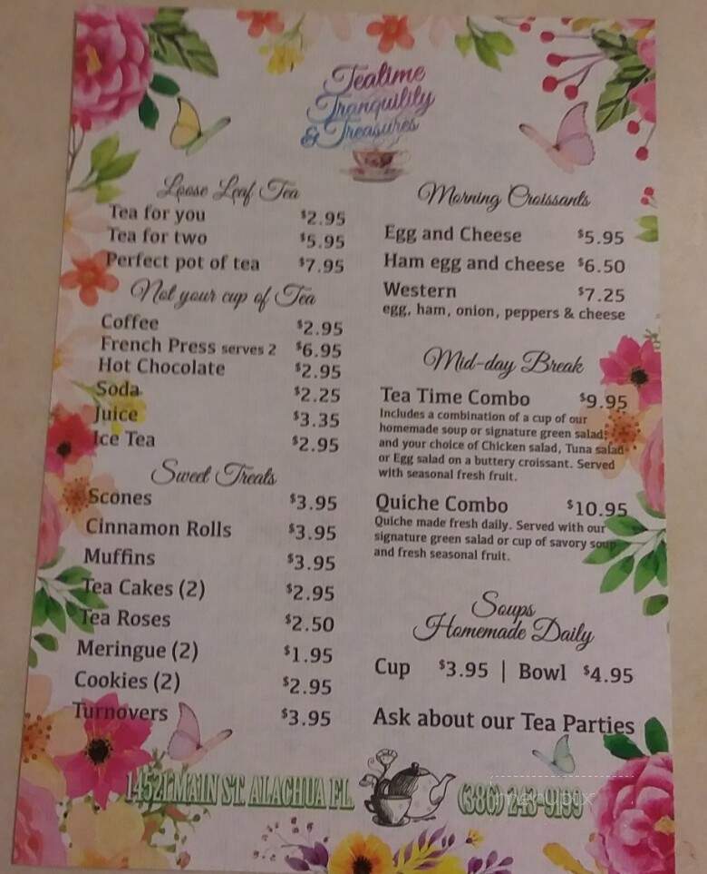 Teatime Tranquility & Treasures - Alachua, FL menu_pic