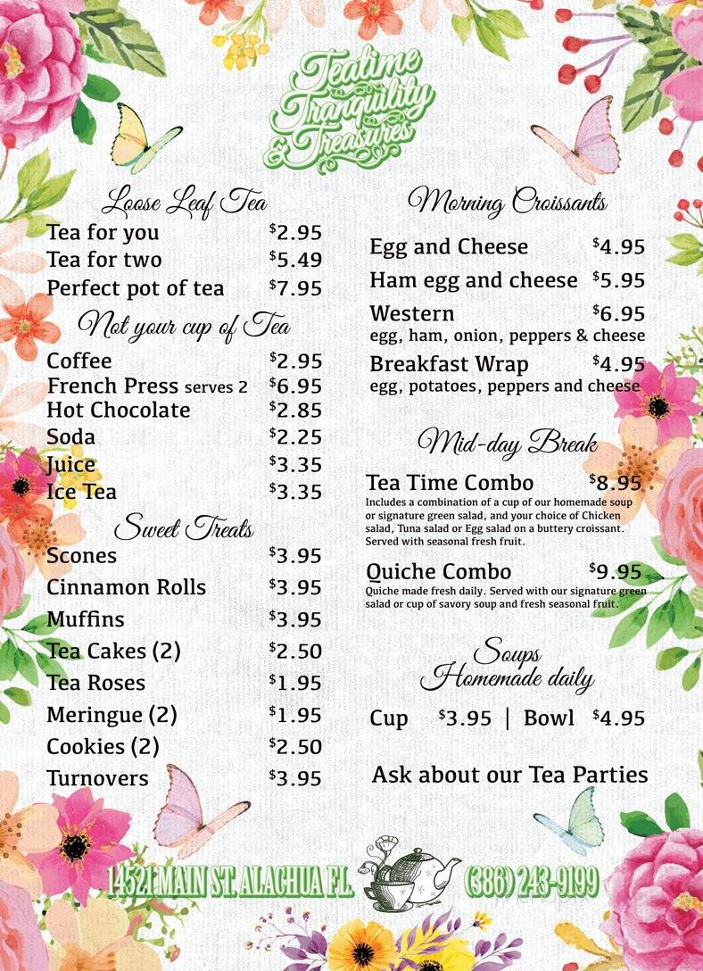 Teatime Tranquility & Treasures - Alachua, FL menu_pic