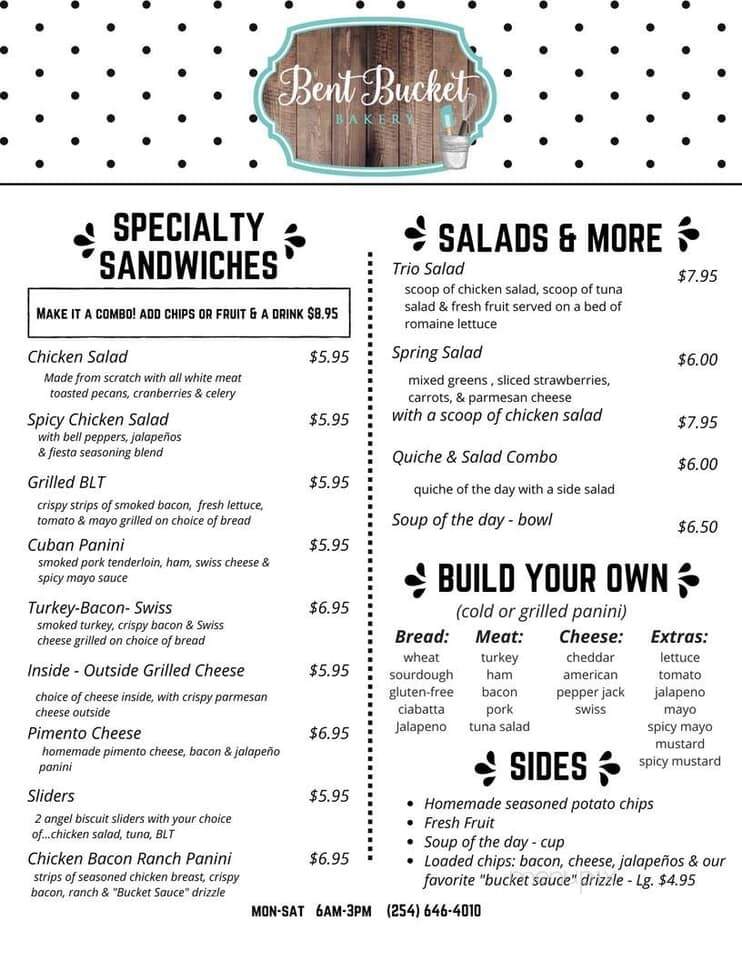 Bent Bucket Bakery - Lipan, TX menu_pic