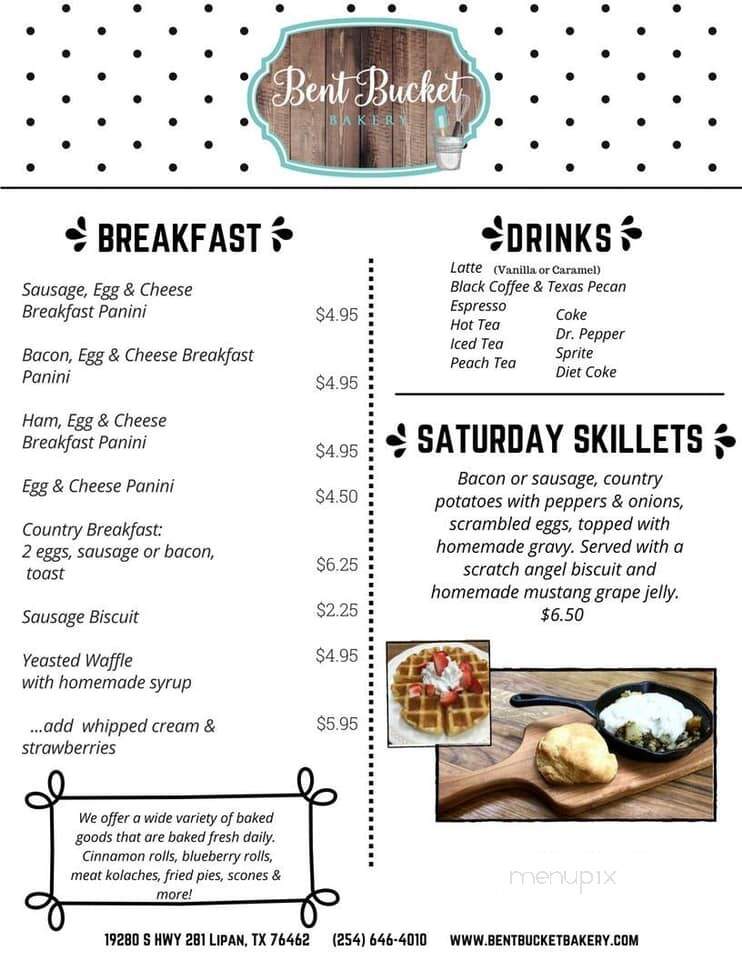 Bent Bucket Bakery - Lipan, TX menu_pic