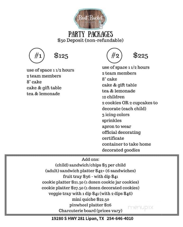 Bent Bucket Bakery - Lipan, TX menu_pic
