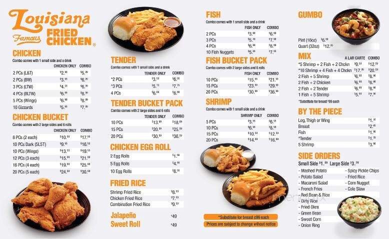 Louisiana Famous Fried Chicken - Dallas, TX menu_pic