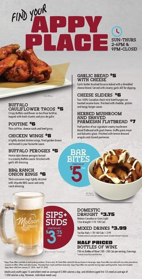 Shoeless Joe's Sports Grill - Saskatoon, SK menu_pic