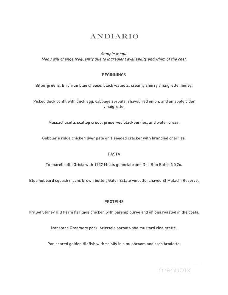 Restaurant Andiario - West Chester, PA menu_pic