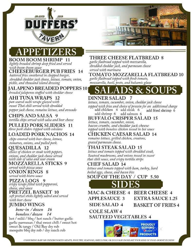Duffers Tavern - DuBois, PA menu_pic