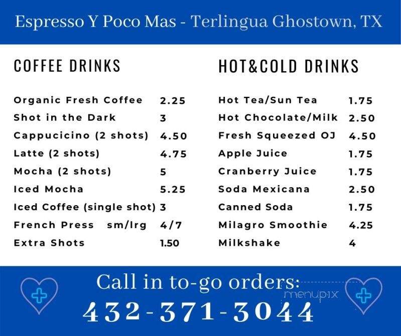 La Posada Milagro - Terlingua, TX menu_pic