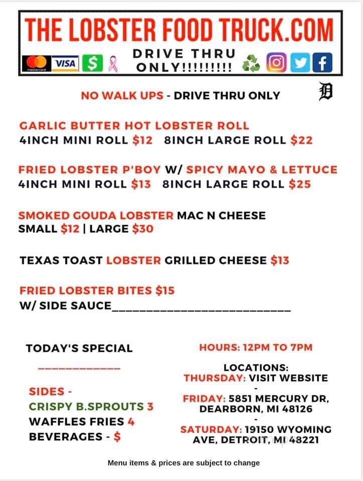 The Lobster Food Truck - Oak Park, MI menu_pic