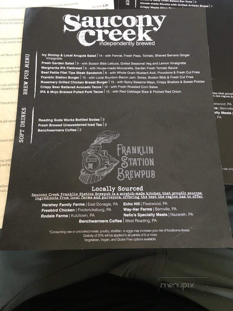 Saucony Creek Franklin Station - Reading, PA menu_pic