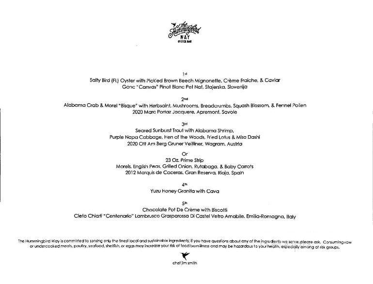 The Hummingbird Way - Mobile, AL menu_pic
