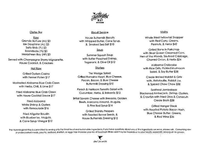 The Hummingbird Way - Mobile, AL menu_pic