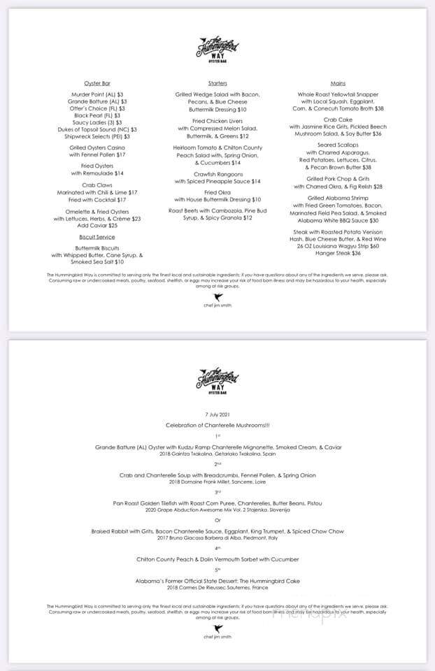 The Hummingbird Way - Mobile, AL menu_pic