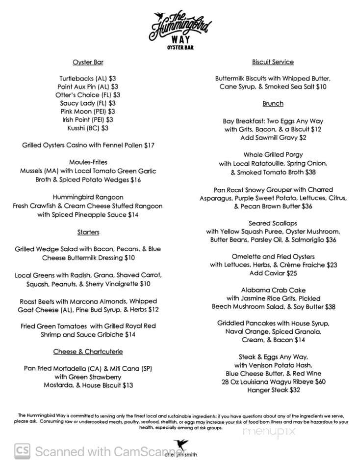 The Hummingbird Way - Mobile, AL menu_pic