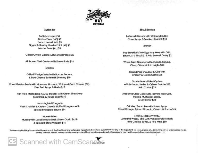 The Hummingbird Way - Mobile, AL menu_pic
