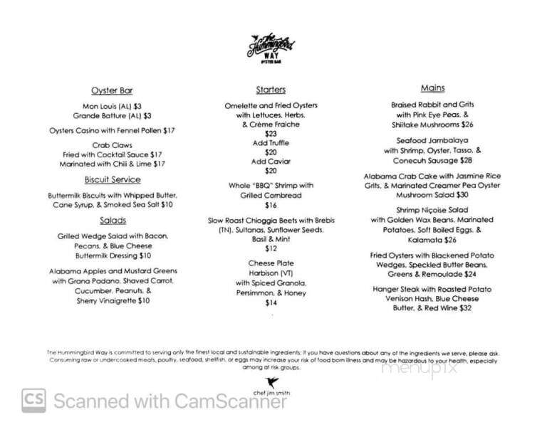 The Hummingbird Way - Mobile, AL menu_pic