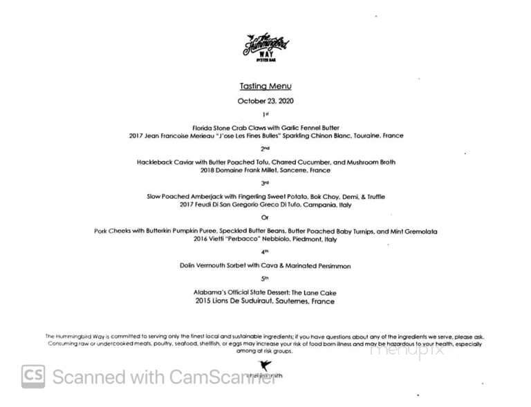 The Hummingbird Way - Mobile, AL menu_pic