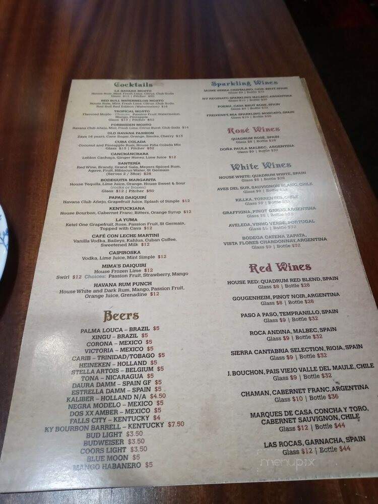 La Bodeguita de Mima - Louisville, KY menu_pic
