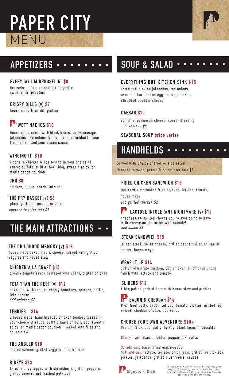 Paper City Bar & Grill - Holyoke, MA menu_pic