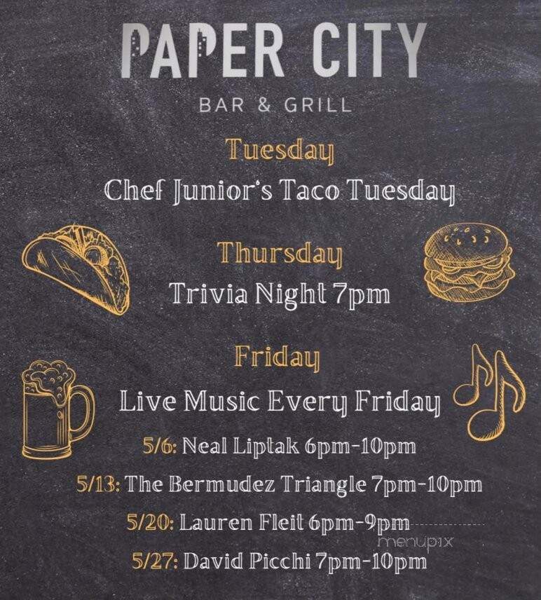 Paper City Bar & Grill - Holyoke, MA menu_pic
