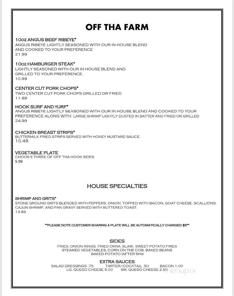 Off Tha Hook Seafood and Grill - Abbeville, SC menu_pic