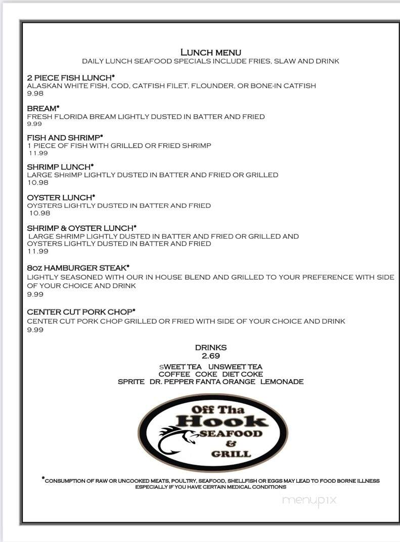 Off Tha Hook Seafood and Grill - Abbeville, SC menu_pic