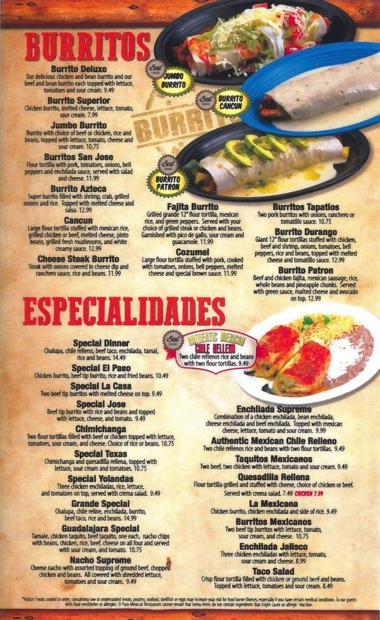 El paso Mexican Grill - Blairsville, PA menu_pic