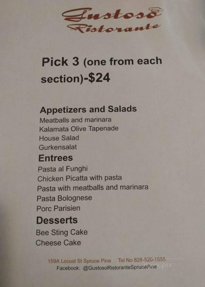 Gustoso Ristorante - Spruce Pine, NC menu_pic