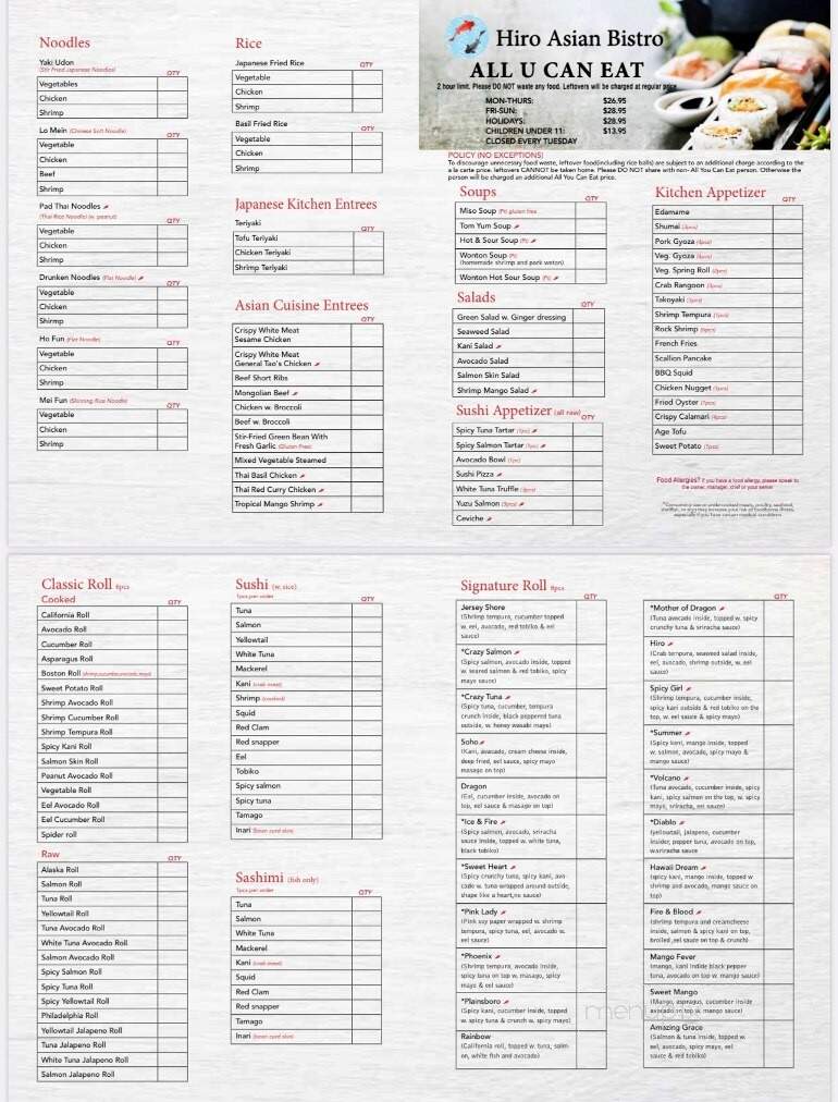 Hiro Asian Bistro - Plainsboro Township, NJ menu_pic